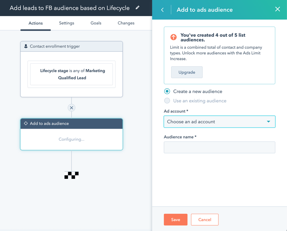 Facebook ads HubSpot Workflows